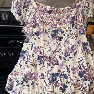 Maurices Purple and Cream Floral Blouse